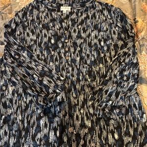 Wonderly Black and Blue Abstract Blouse